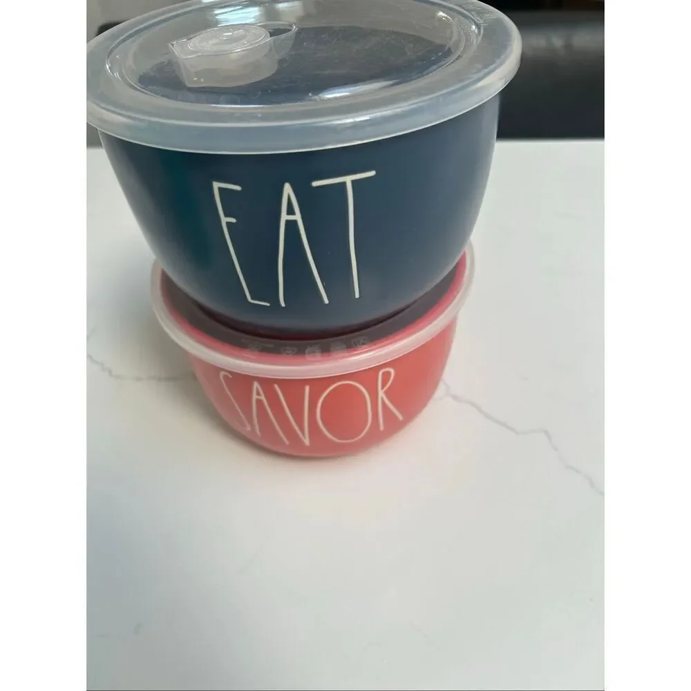 Rae Dunn Set Of 2 Bowls Savor Eat Food Storage